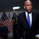 Sen. Cory Booker (D-NJ) speaks to reporters following the first day of the Senate Judiciary Committee hearing for U.S. Supreme Court nominee Judge Ketanji Brown Jackson in the Hart Senate Office Building on Capitol Hill on March 21, 2022, in Washington, DC.